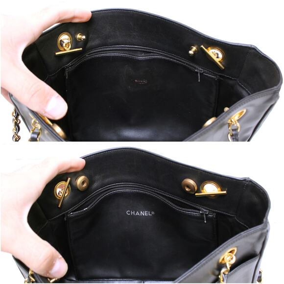 Chanel Quilted Black Lambskin Chain Tote Leather Shoulder Handbag Purse A5036 - Picture 6 of 11